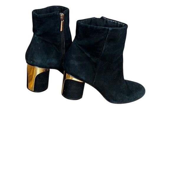 Karl Lagerfeld Luxury Suede Leather Fiona Gold Heel Booties Black Size 7 - Picture 1 of 7